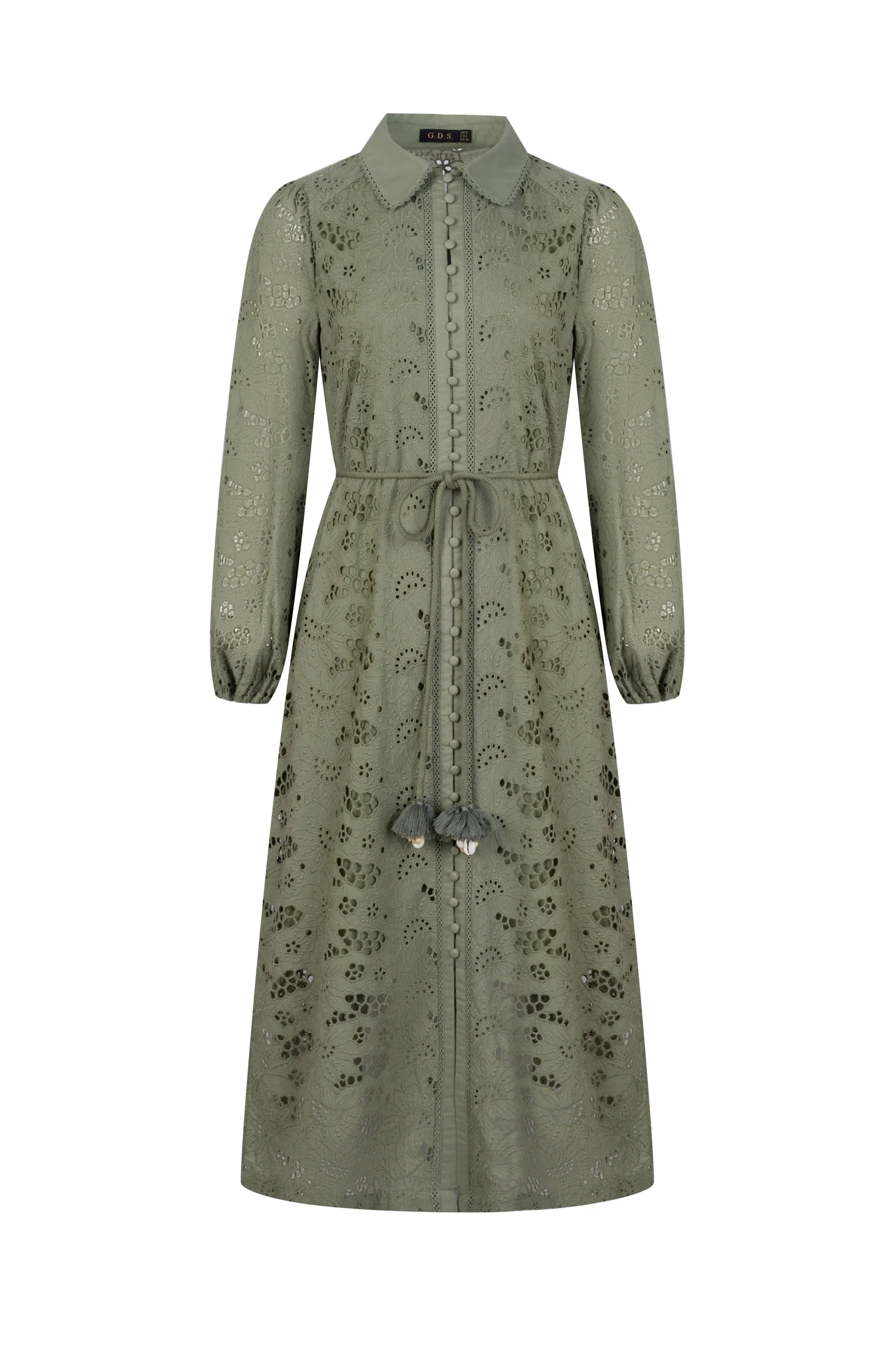 GDS Rosie Embroidered Long Dress | Khaki