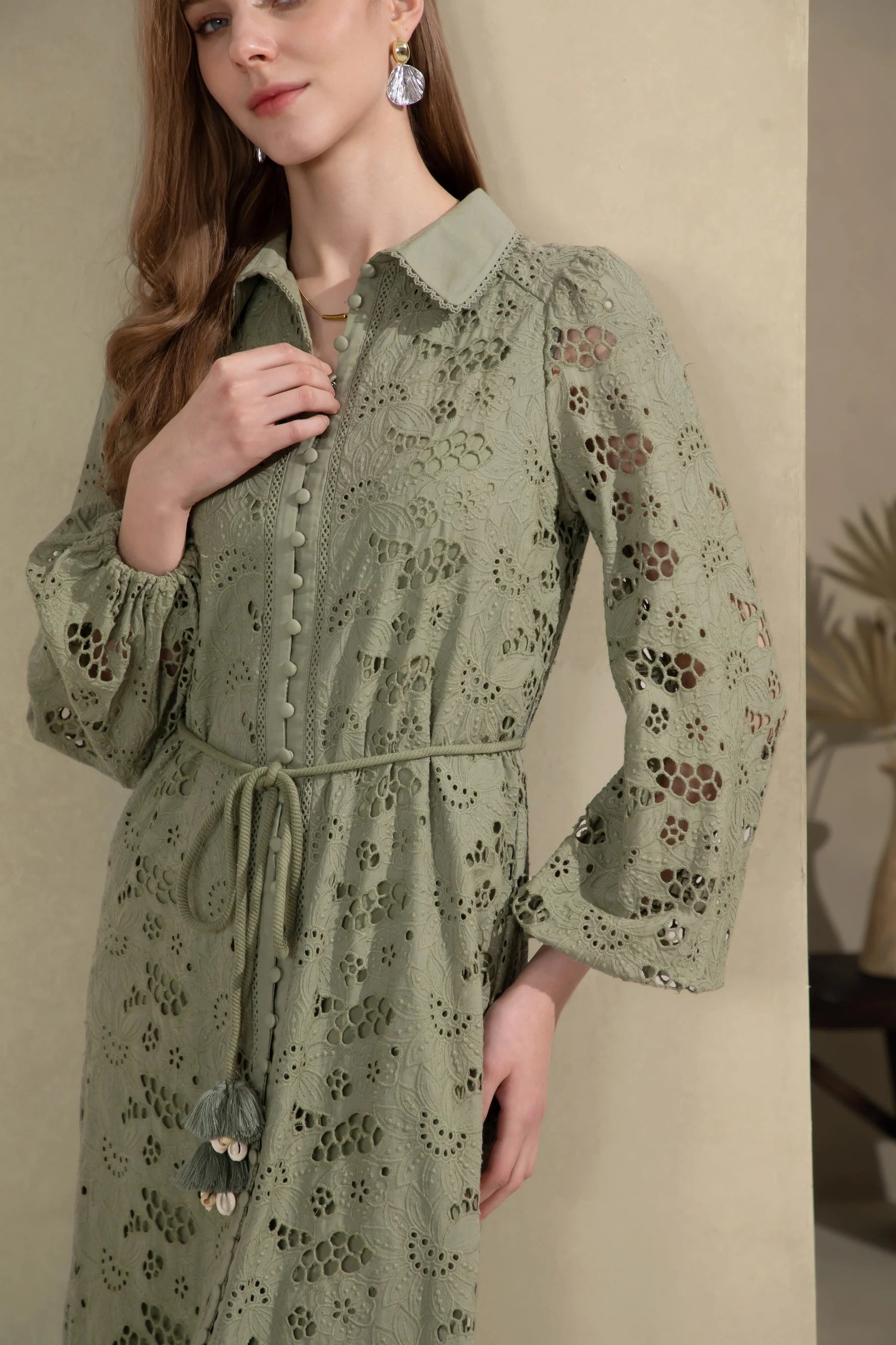 GDS Rosie Embroidered Long Dress | Khaki