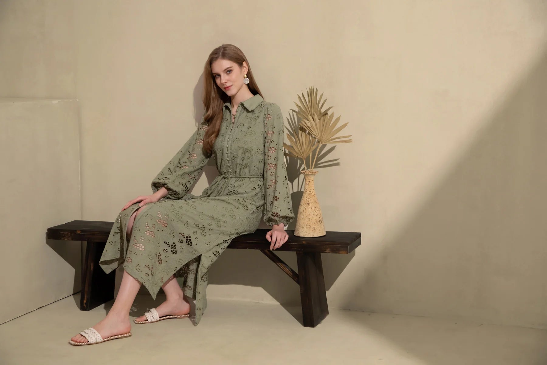 GDS Rosie Embroidered Long Dress | Khaki