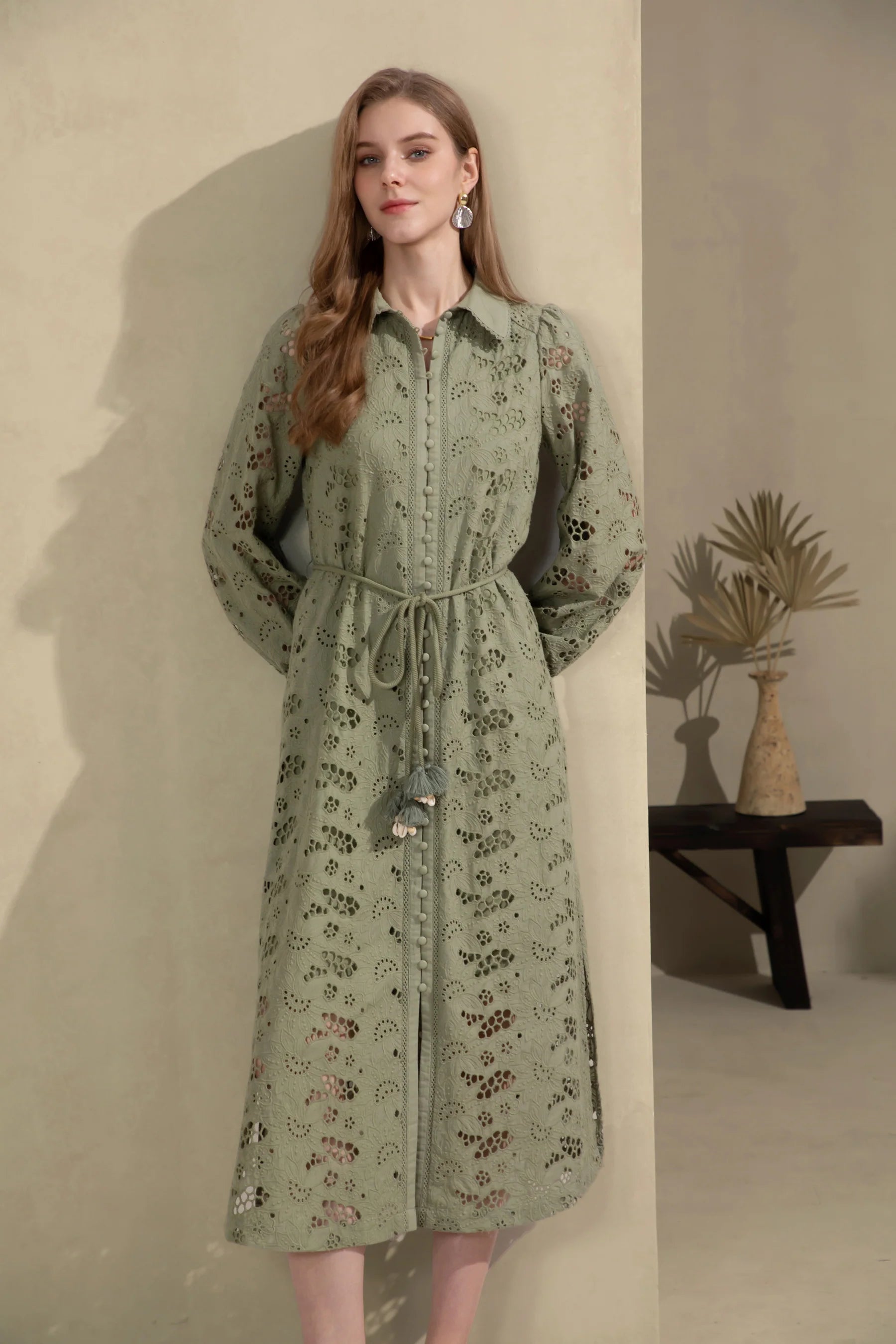 GDS Rosie Embroidered Long Dress | Khaki