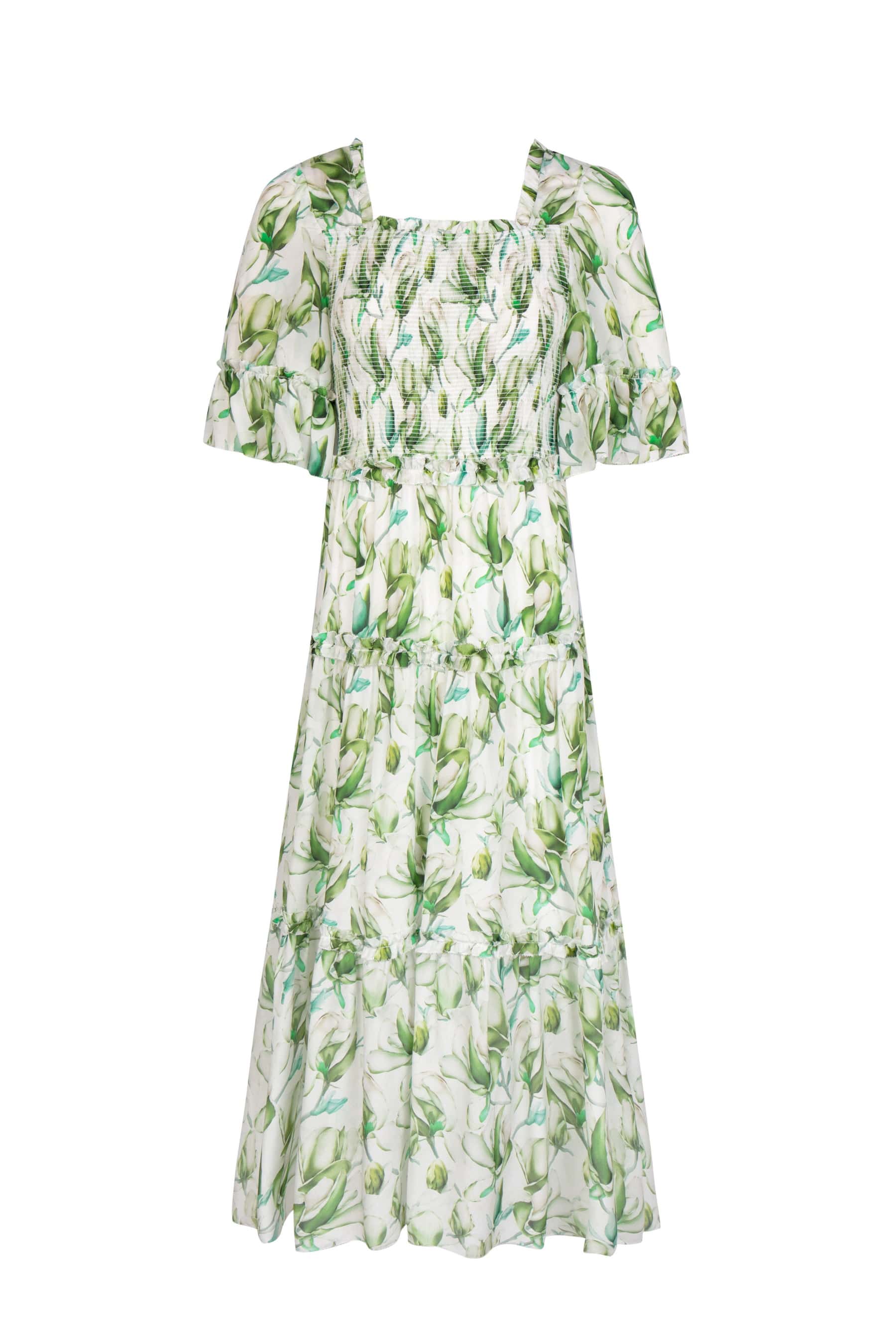GDS Risette Silk Long Dress | Green Print