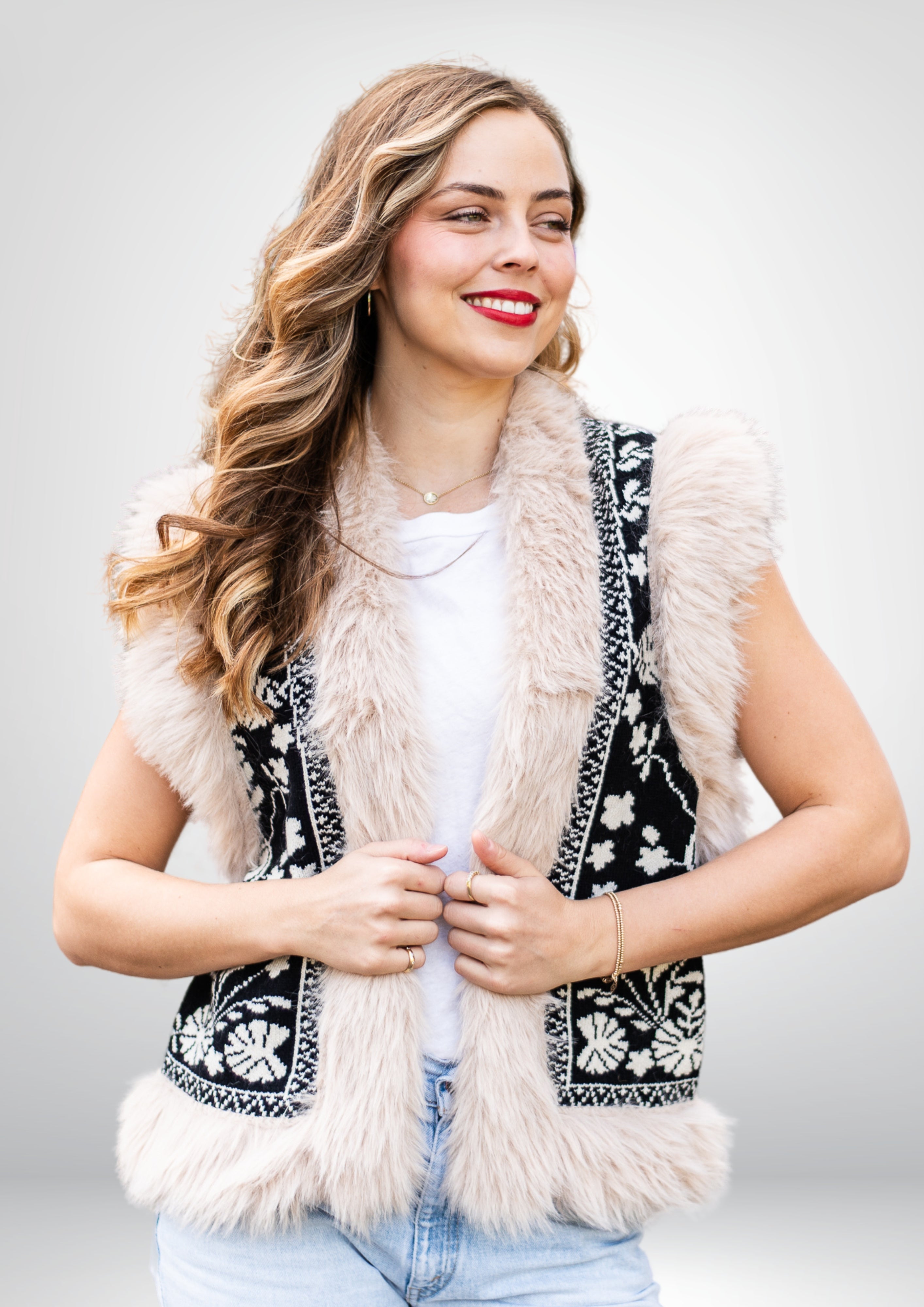 Fern Fur Trim Vest | Black