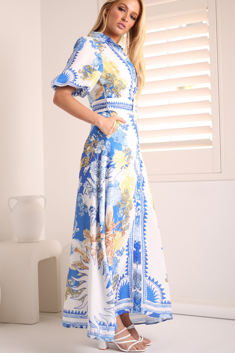 Amalfi Long Dress | Blue Floral