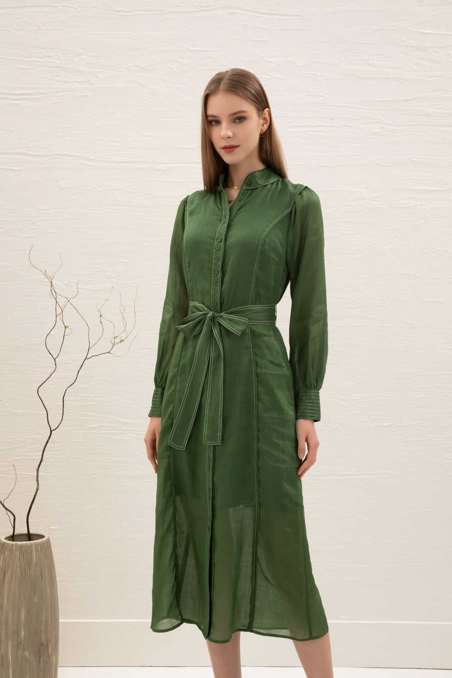 GDS Valentine Linen  Dress | Green Print
