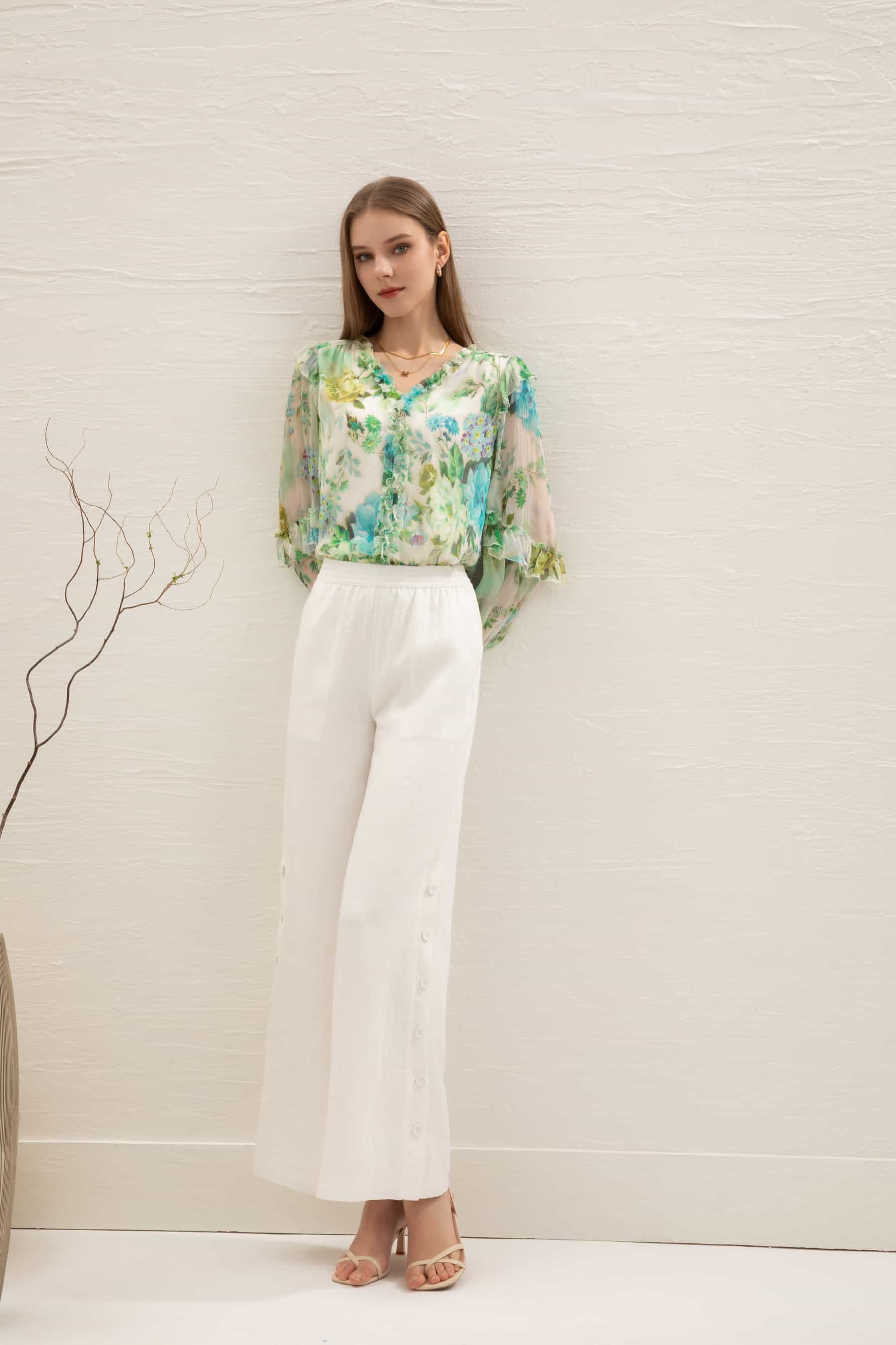 GDS Rosie Silk Blouse | Print BLOUSES autumn-winter BLOUSES BRUNCH CASUAL Catch GDS GREEN L M PRINT S SALE WORK XL XS