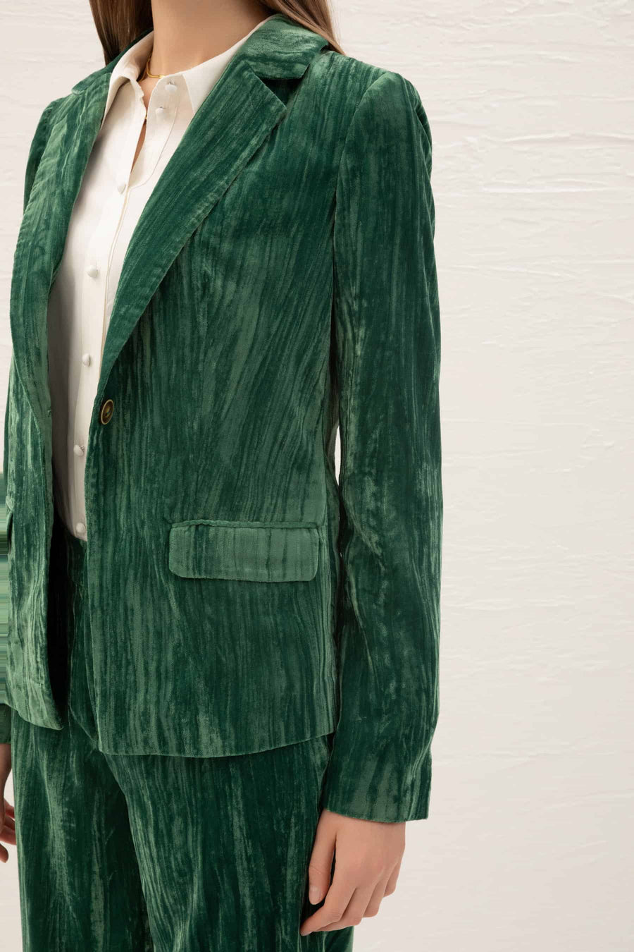GDS Aliette Velvet Jacket | Green JACKETS autumn-winter BRUNCH CASUAL Catch GDS GREEN JACKETS L M S SALE 40 % WORK XL XS