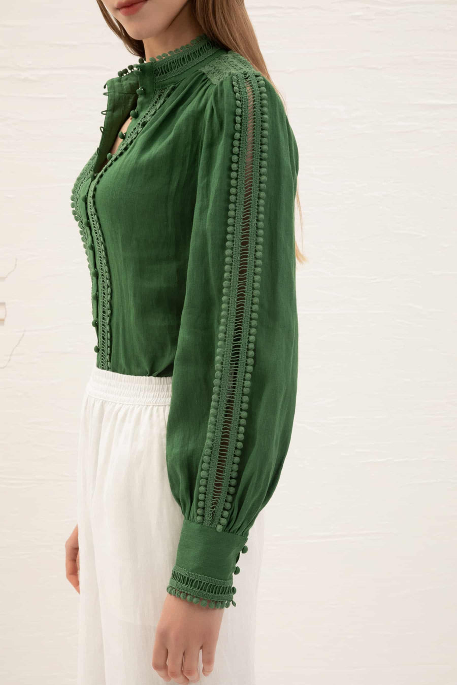 GDS Illy Embroided Linen Blouse | Green BLOUSES autumn-winter BLOUSES BRUNCH BS CASUAL Catch GDS GREEN L M S SALE WORK XL XS