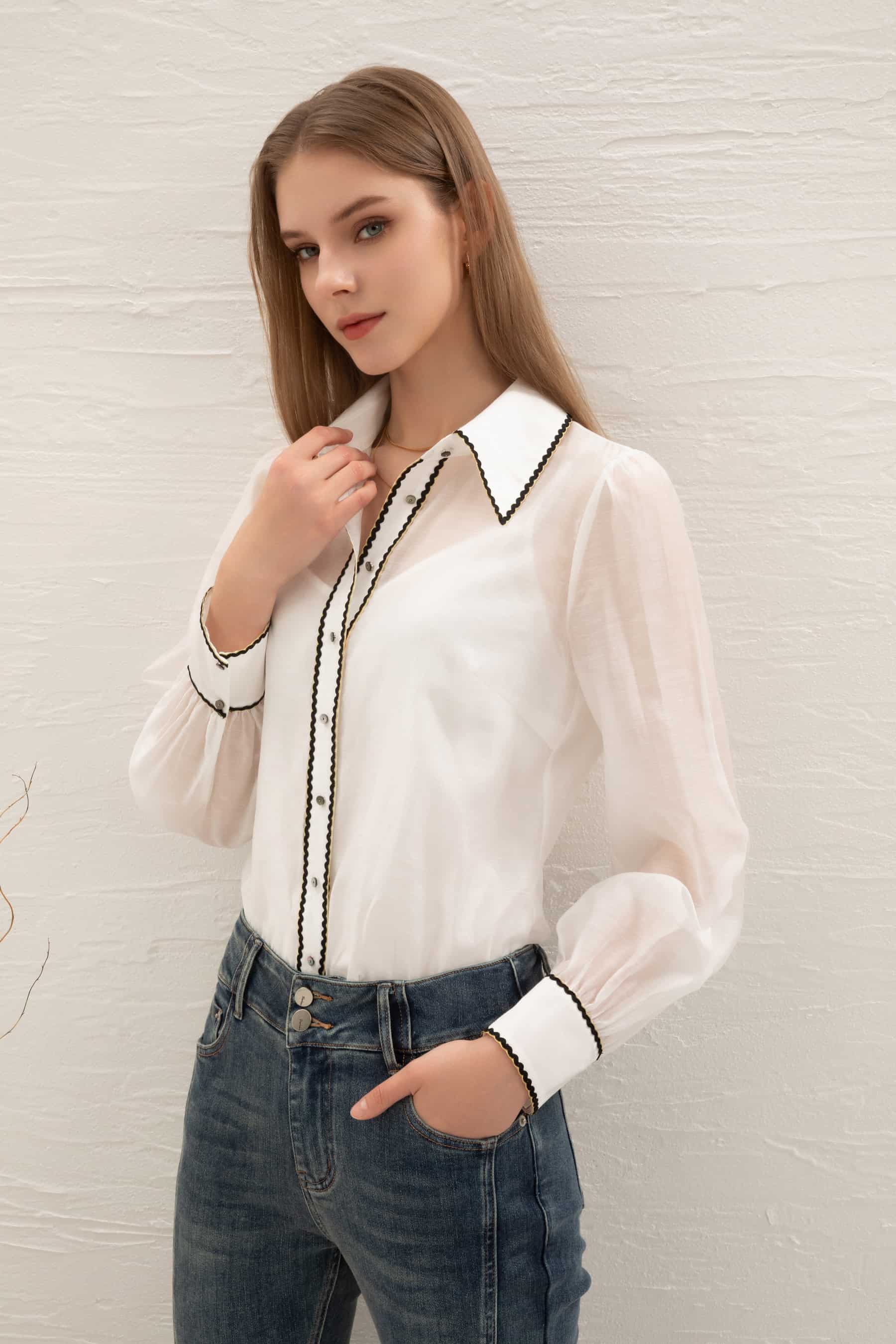 GDS Missika Tencel Blouse | White BLOUSES autumn-winter BLOUSES BRUNCH CASUAL Catch GDS L M S SALE WHITE WORK XL XS