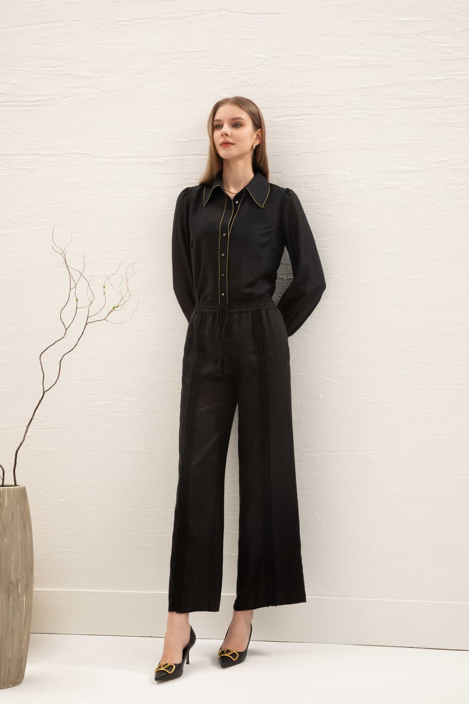 GDS Missika Tencel Blouse | Black BLOUSES autumn-winter BLACK BLOUSES BRUNCH CASUAL Catch GDS L M S SALE WORK XL XS