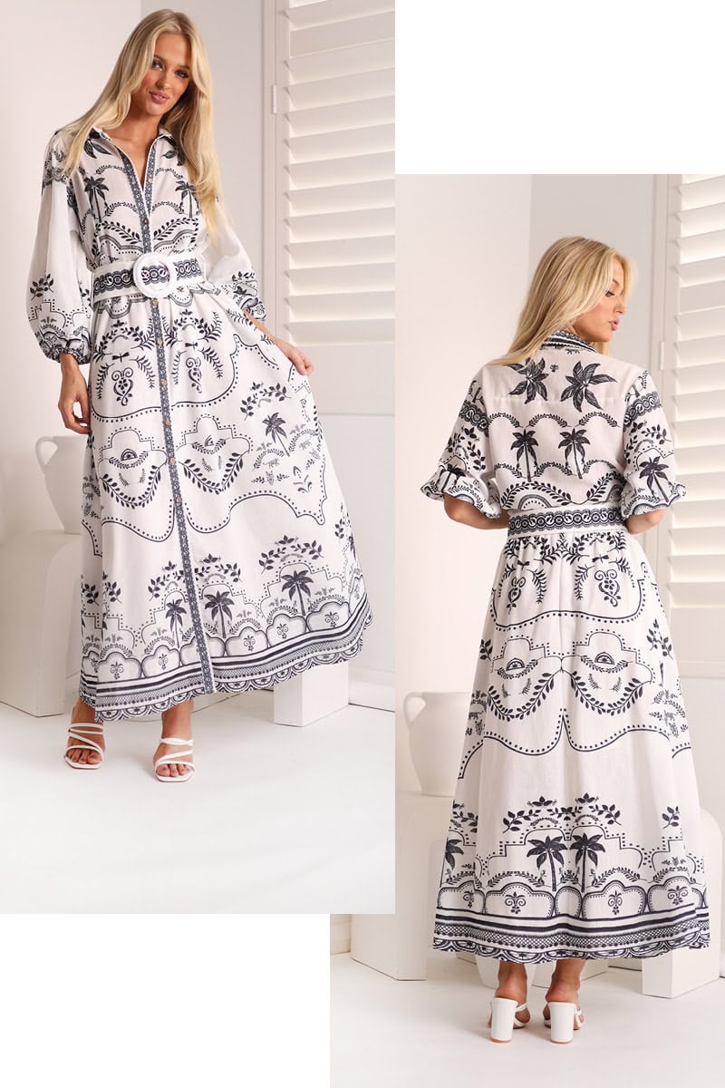 Sofia Long Dress  | Blk- Wht