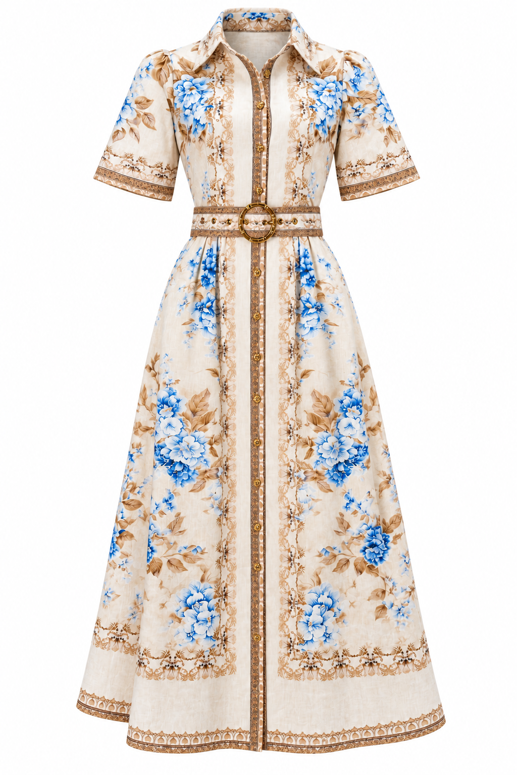 Melodie Dress | Blue - Beige