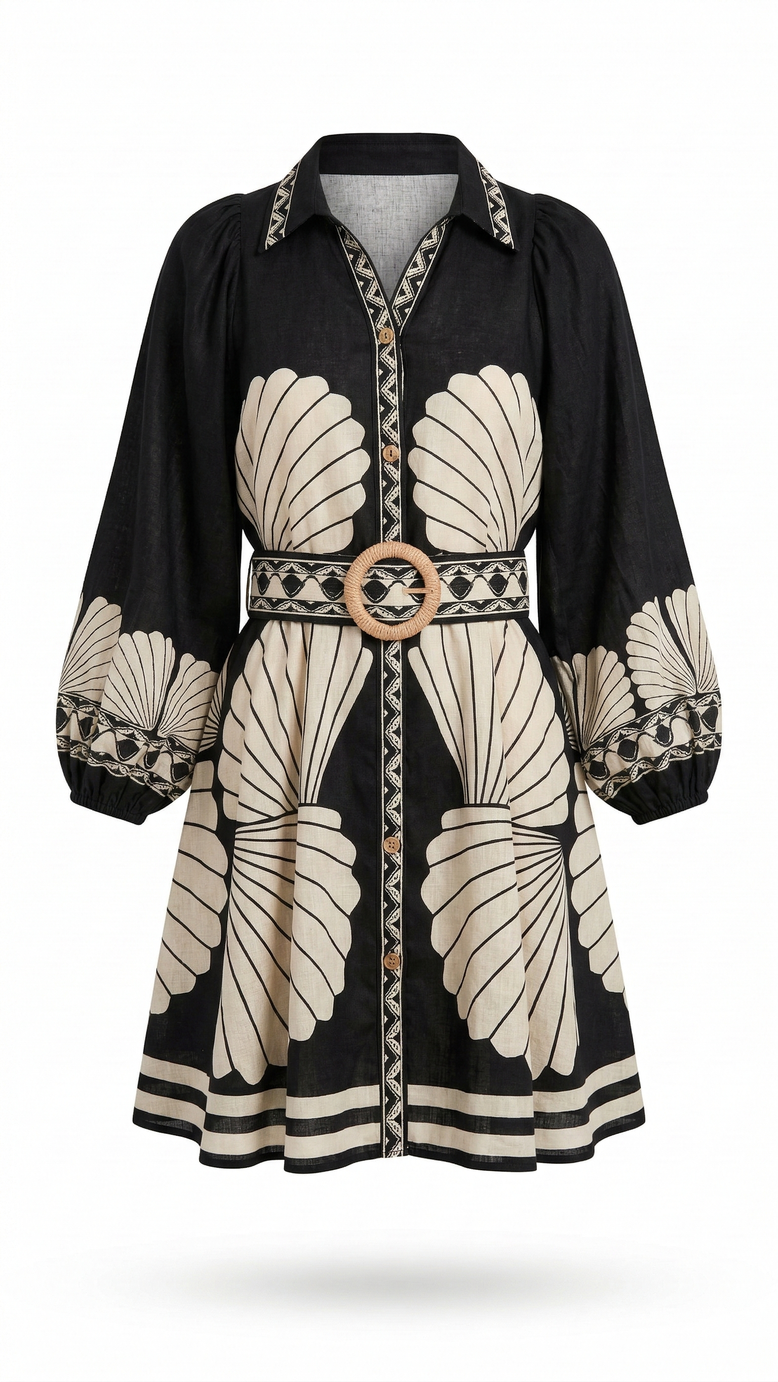 Carmelo Linen Short Dress | Black- Beige