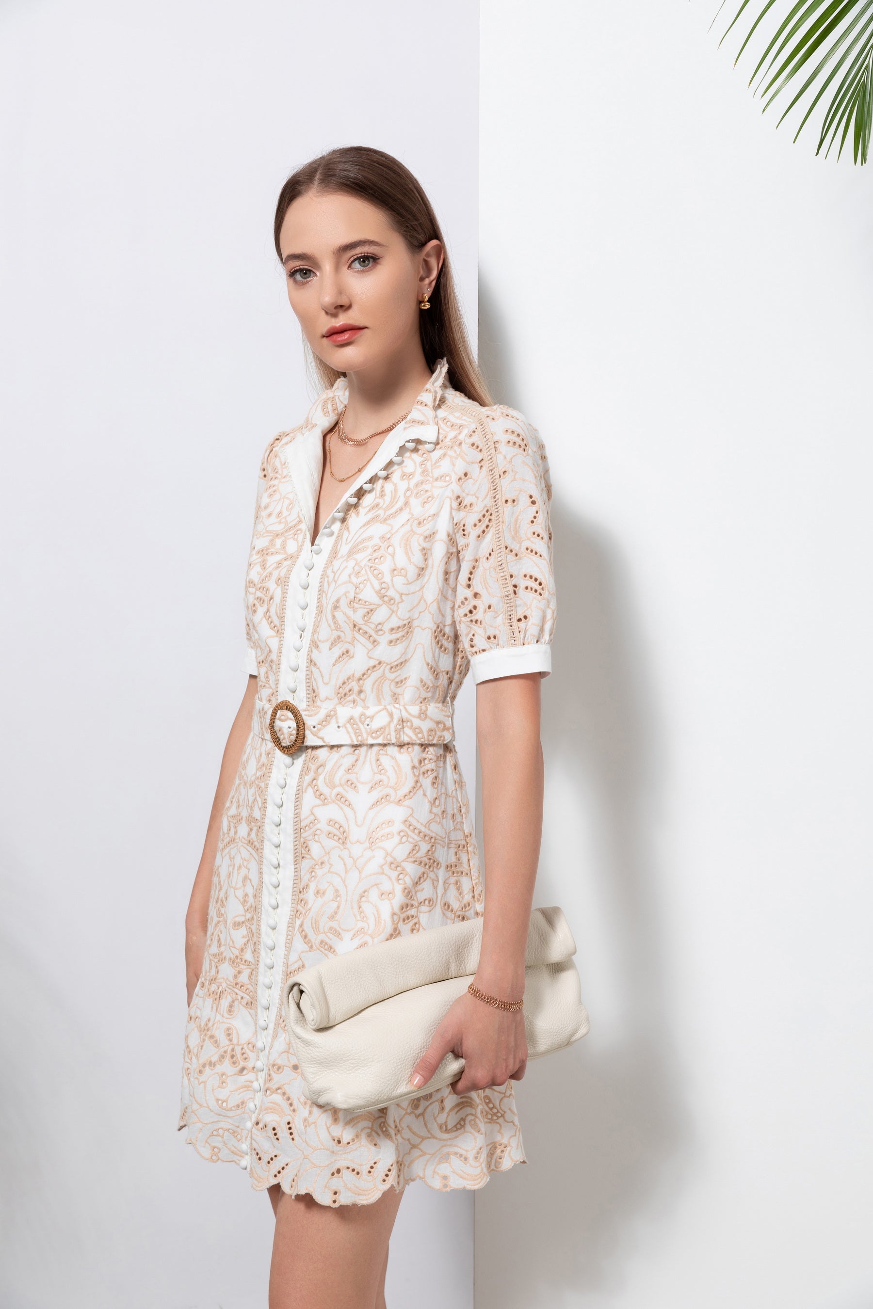 GDS Naomi Belted Short Dress | Beige