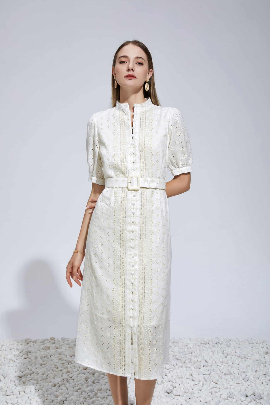 GDS Laure Embroidered Linen Dress | Cannoli Cream DRESSES Catch GDS L M S XL XS