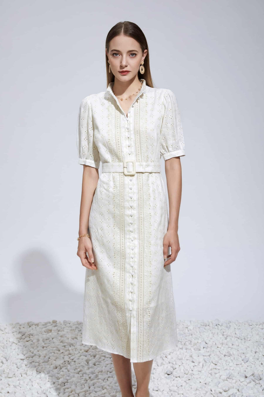 GDS Laure Embroidered Linen Dress | Cannoli Cream DRESSES Catch GDS L M S XL XS