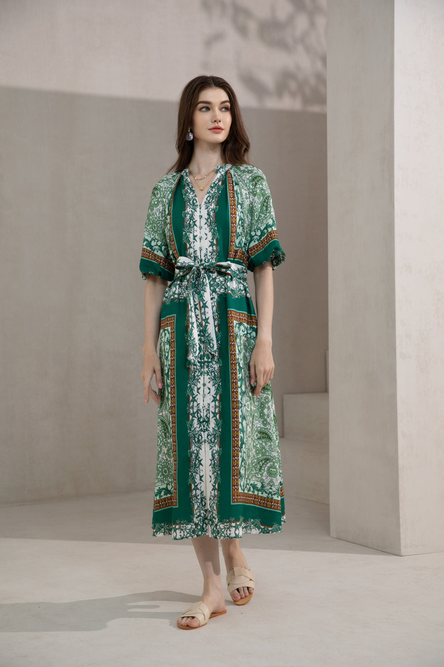 GDS Oceane Linen Long Dress  | Green