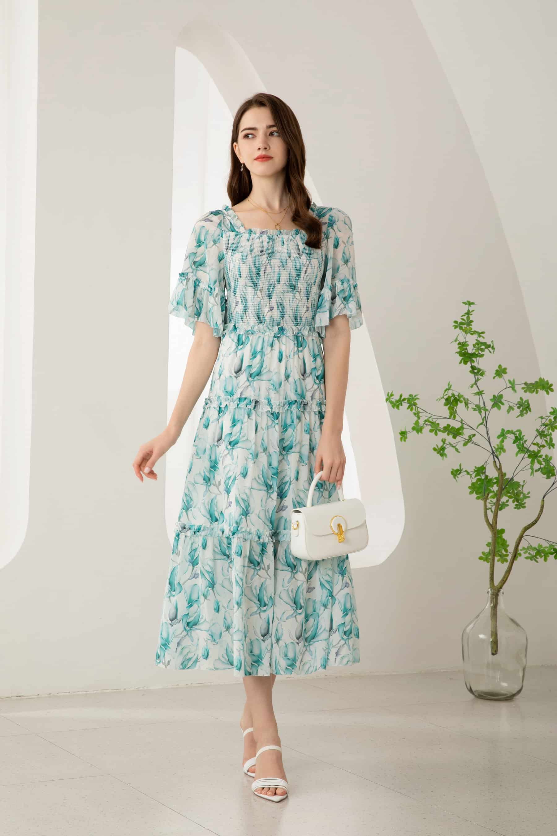 GDS Risette Silk  Long Dress | Blue Print