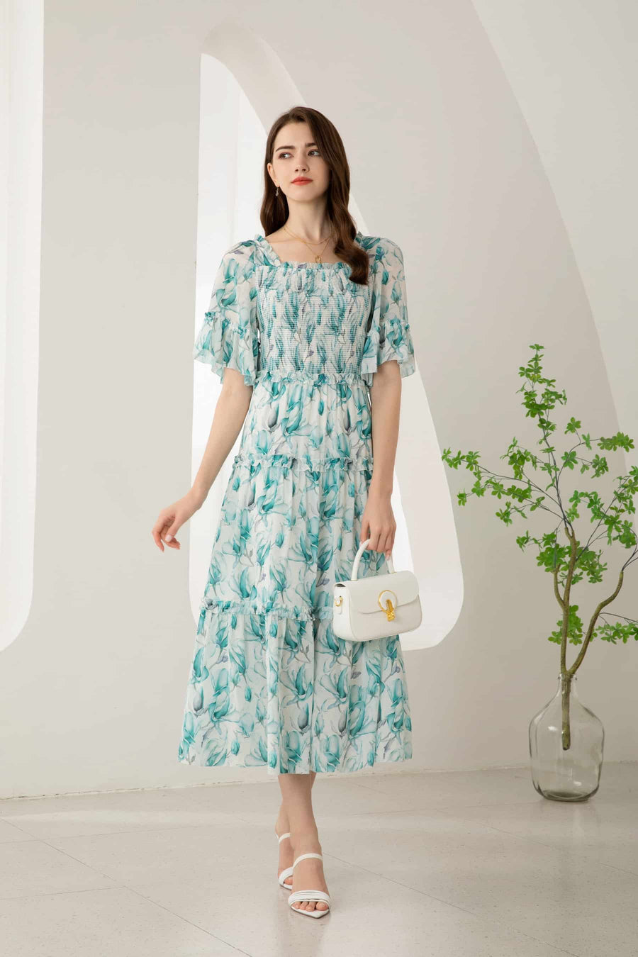 GDS Risette Silk  Long Dress | Blue Print