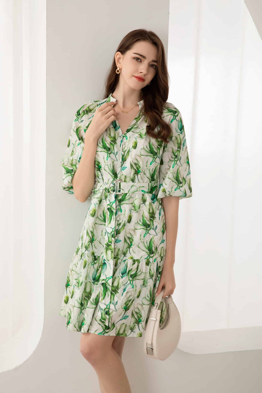 GDS Risette Short Linen Dress | Green Print DRESSES Catch GDS L M S XL XS