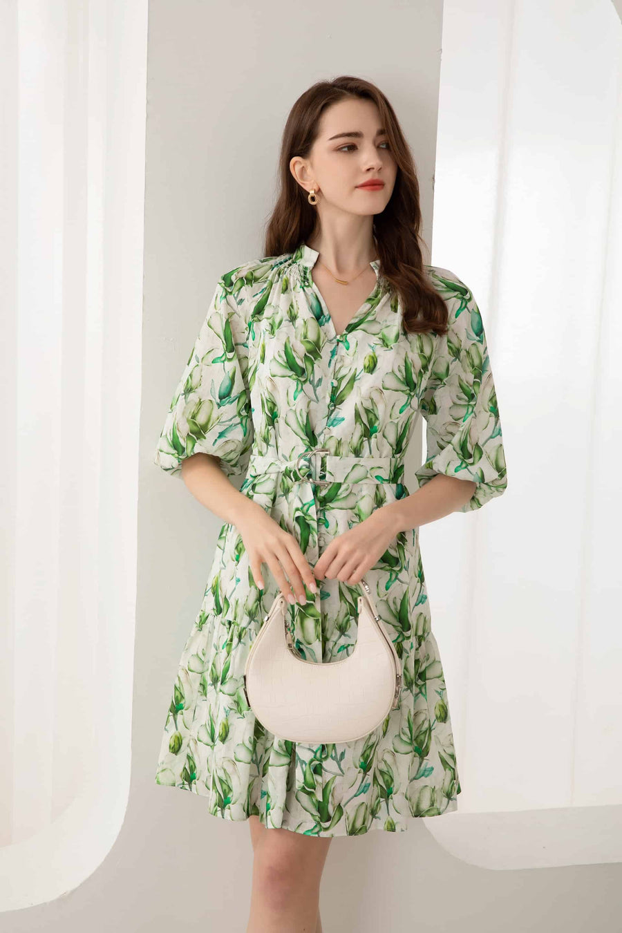 GDS Risette Short Linen Dress | Green Print DRESSES Catch GDS L M S XL XS