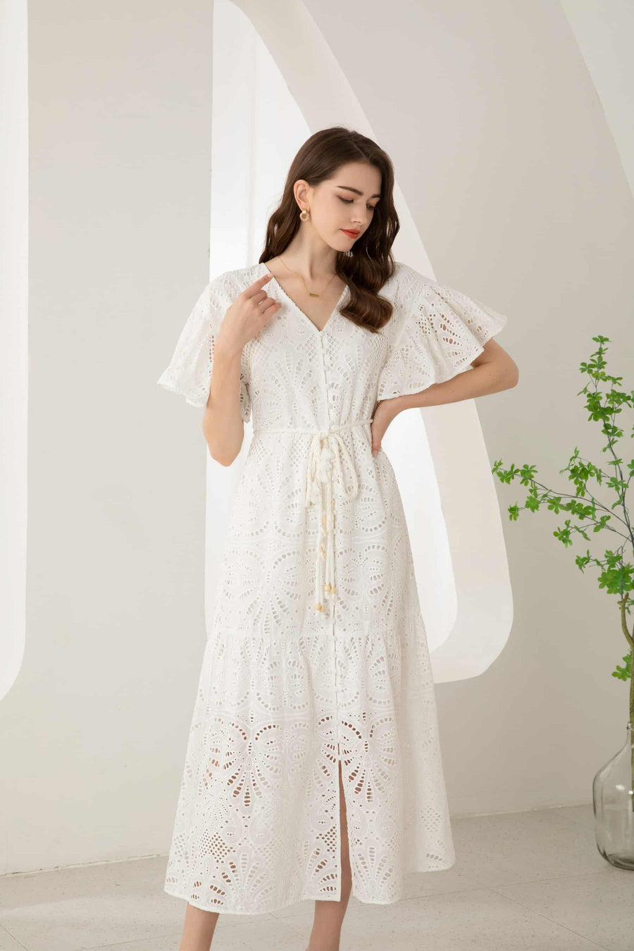 GDS Margot Embroidered Long Dress | White DRESSES 10 12 14 16 8 GDS L M S WHITE XL XS