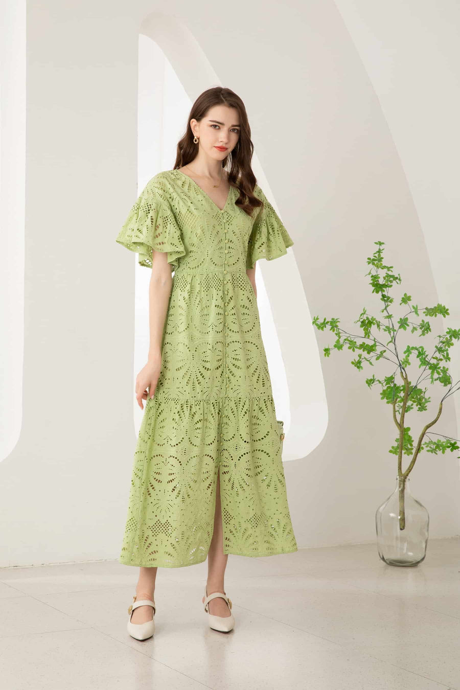 GDS Margot Embroidered Long Dress | Tarragon DRESSES 10 12 14 16 8 GDS GREEN L M S XL XS