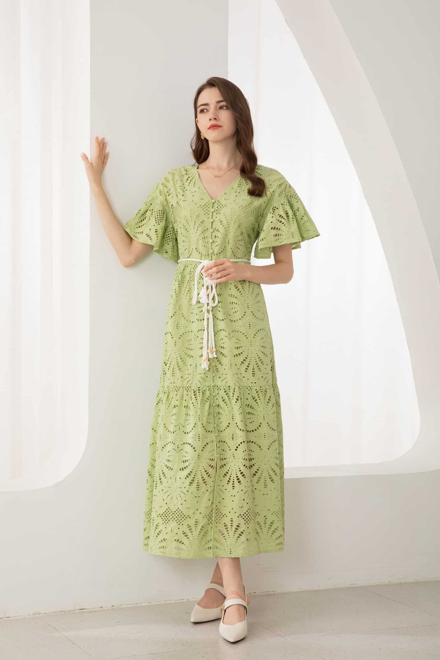 GDS Margot Embroidered Long Dress | Tarragon DRESSES 10 12 14 16 8 GDS GREEN L M S XL XS