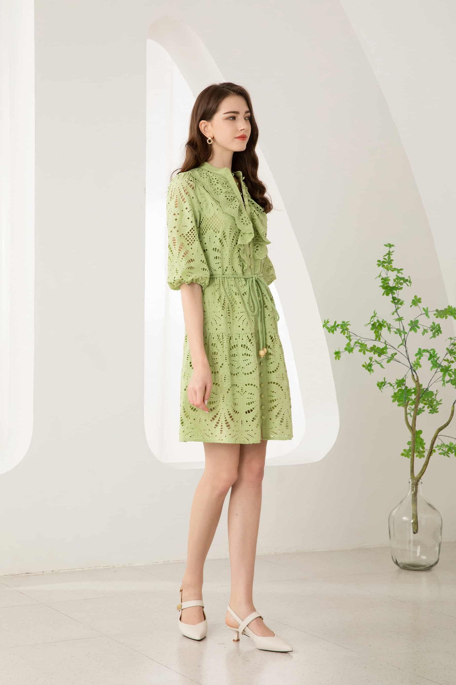 GDS Margot Embroidered Short Dress | Tarragon DRESSES 10 12 14 16 8 GDS GREEN L M S XL XS
