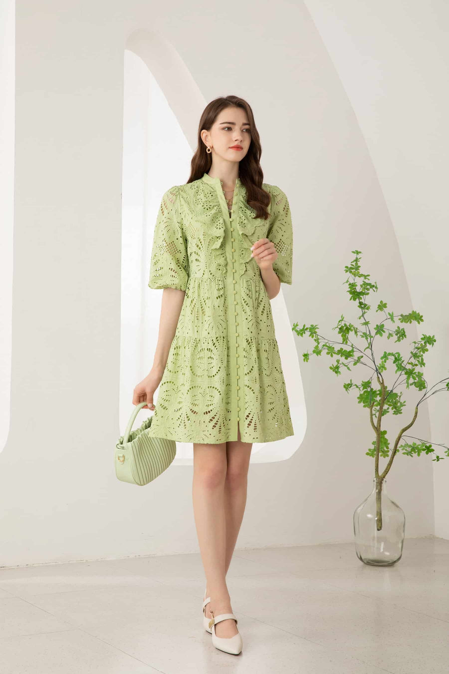 GDS Margot Embroidered Short Dress | Tarragon DRESSES 10 12 14 16 8 GDS GREEN L M S XL XS