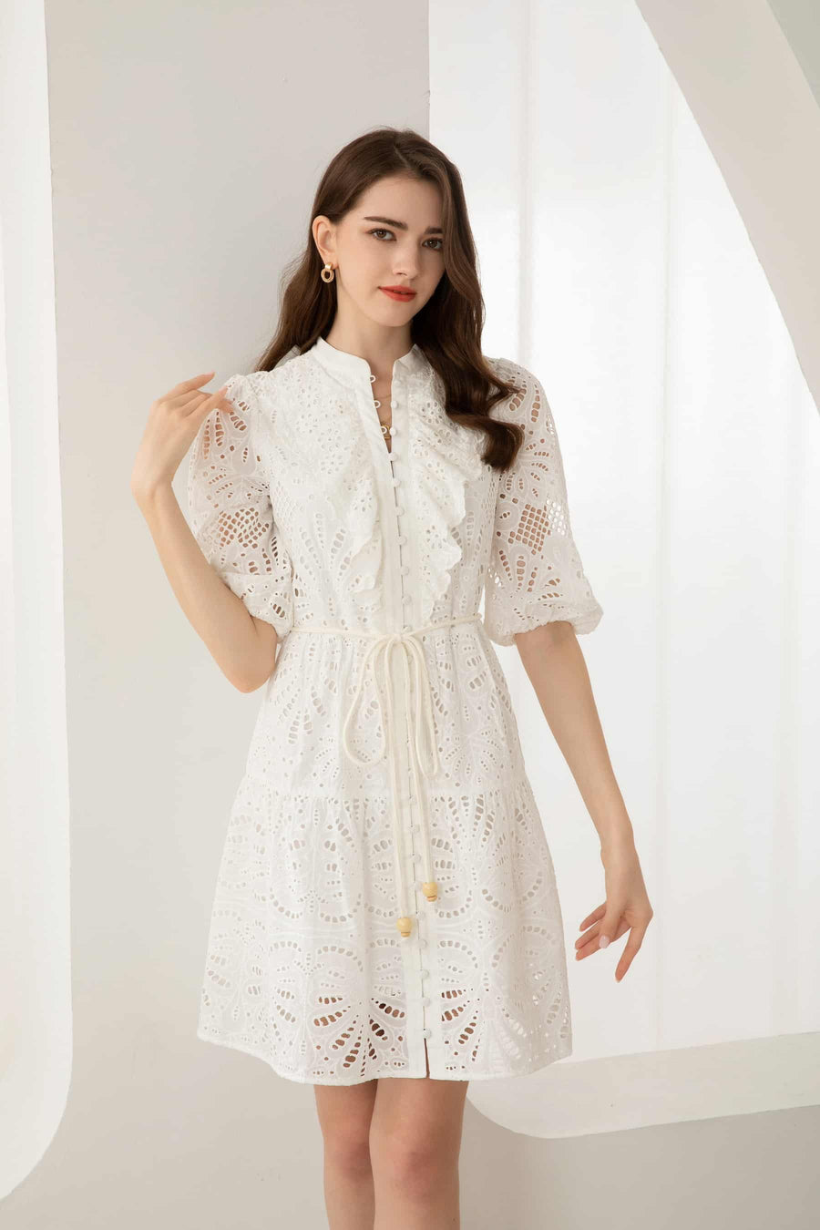 GDS Margot Embroidered Short Dress | White DRESSES 10 12 14 16 8 GDS L M S WHITE XL XS