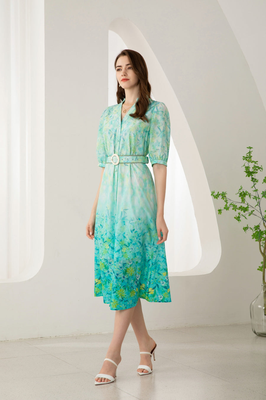GDS Carina Belted  Long Silk  Dress  | Print