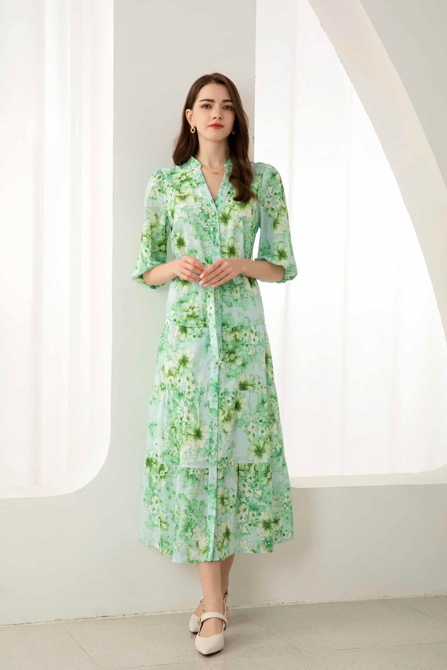 GDS Brielle Floral Linen Dress | Green Ash