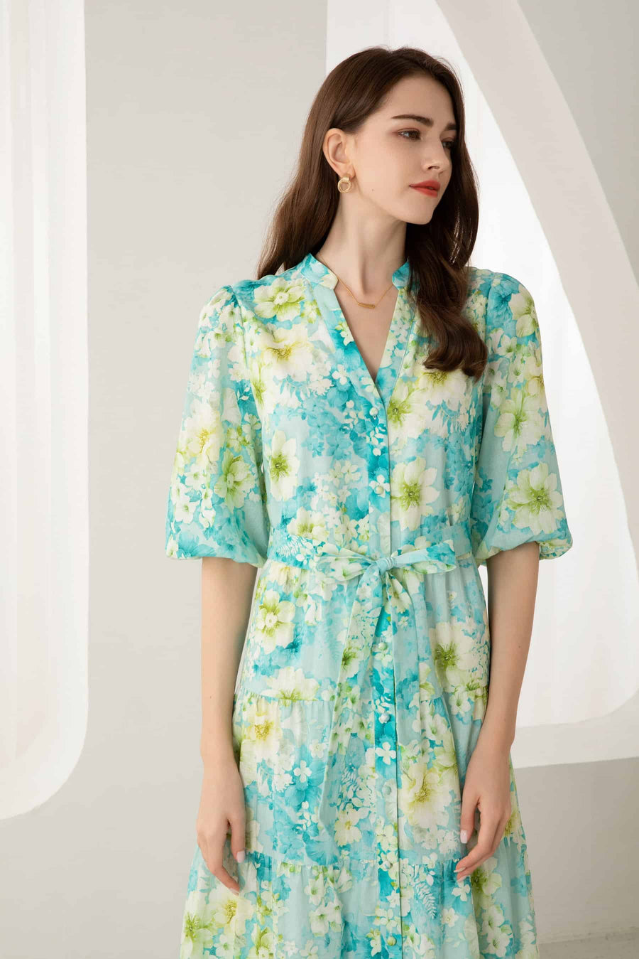 GDS Brielle Floral Linen Dress |  Blue