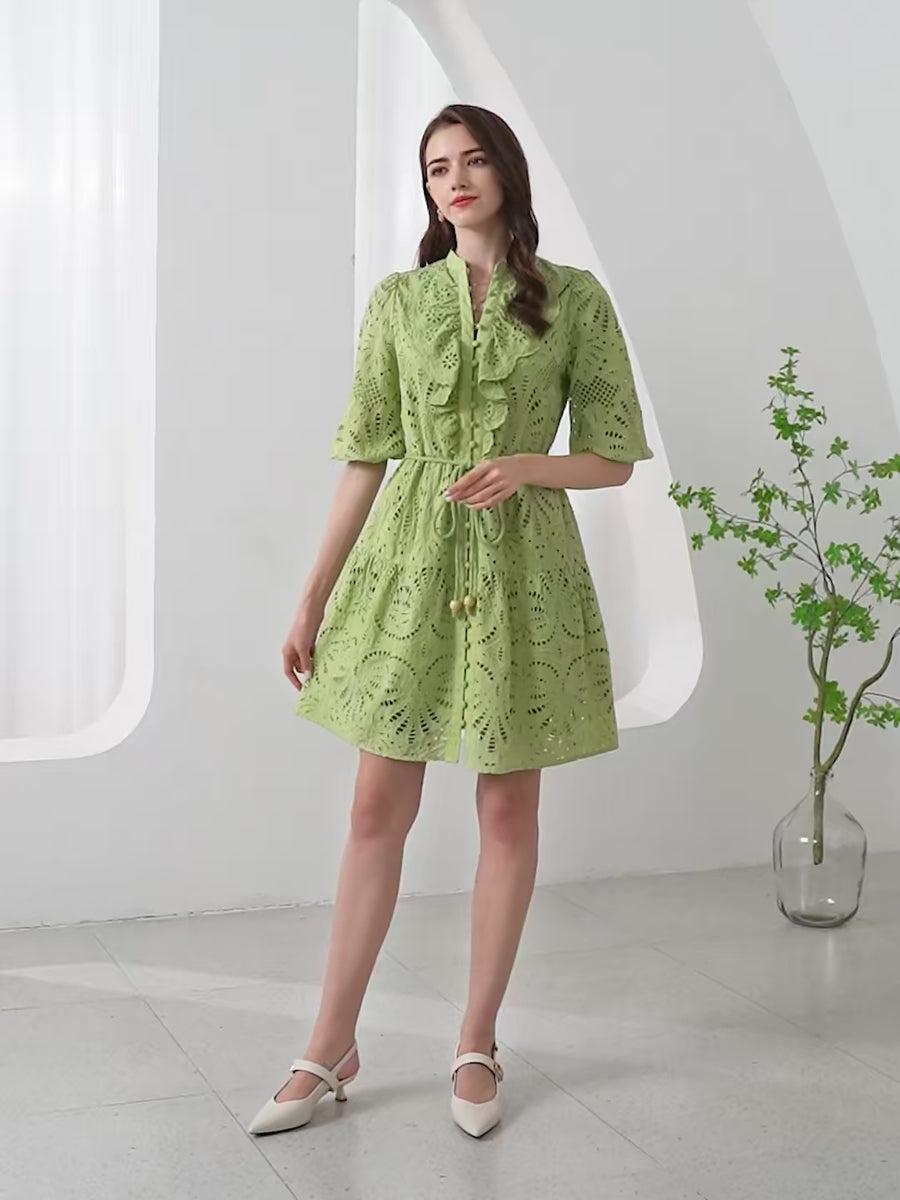 GDS Margot Embroidered  Short Dress | Tarragon