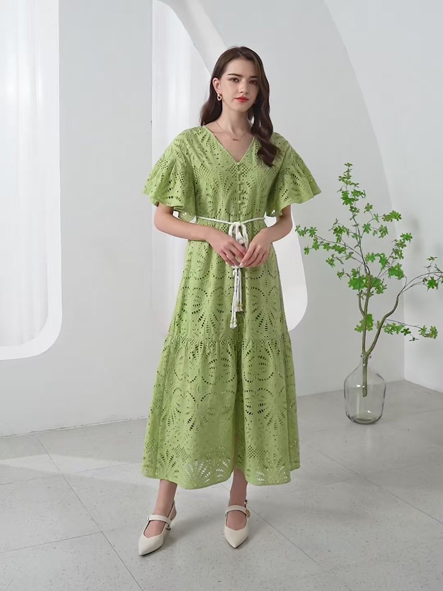GDS Margot Embroidered Long Dress | Tarragon