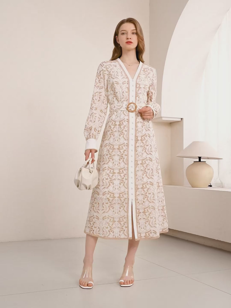 GDS Naomi Belted Long Sleeve Zip Dress | Beige