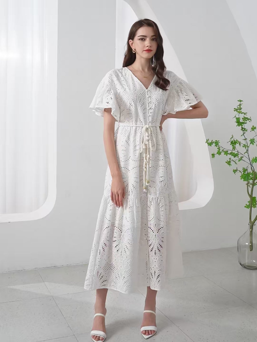 GDS Margot Embroidered Long Dress | White