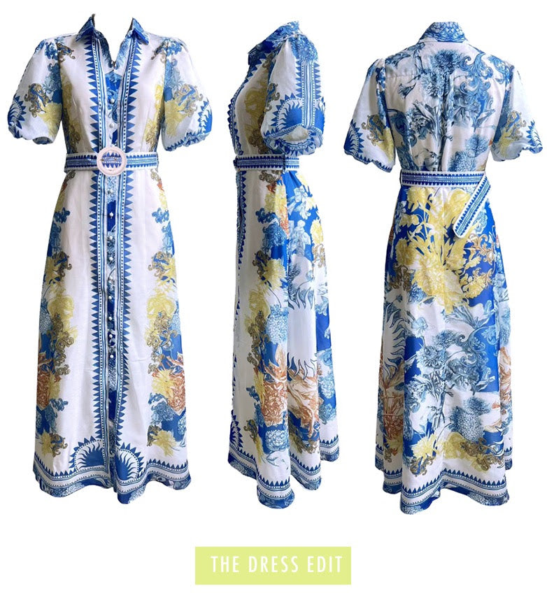 Amalfi Long Dress  | Blue Floral