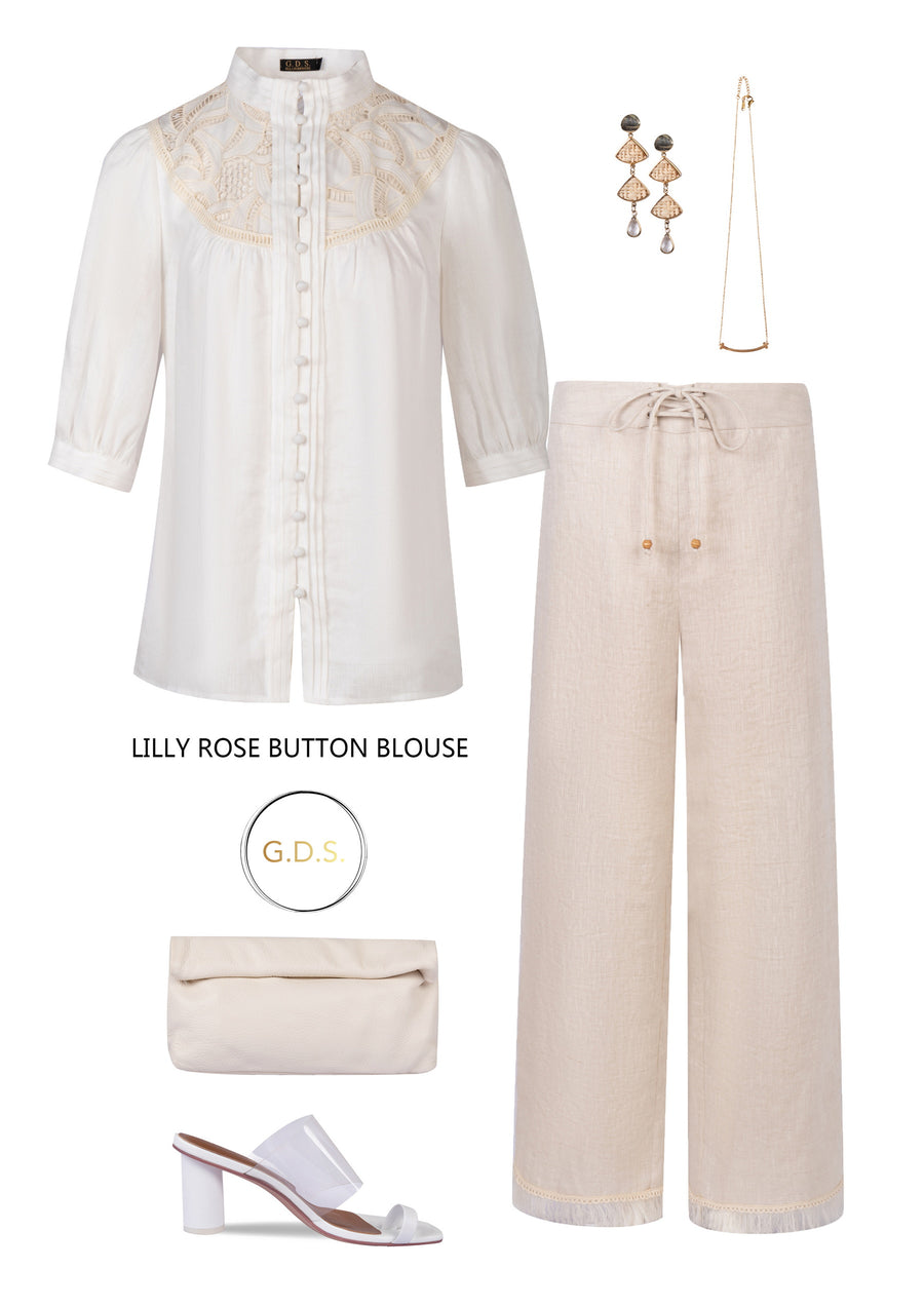 GDS Lilly Rose Button Blouse | White TOPS BLOUSES BRUNCH CASUAL Catch GDS L M S SALE SPRING-SUMMER WHITE WORK XL XS