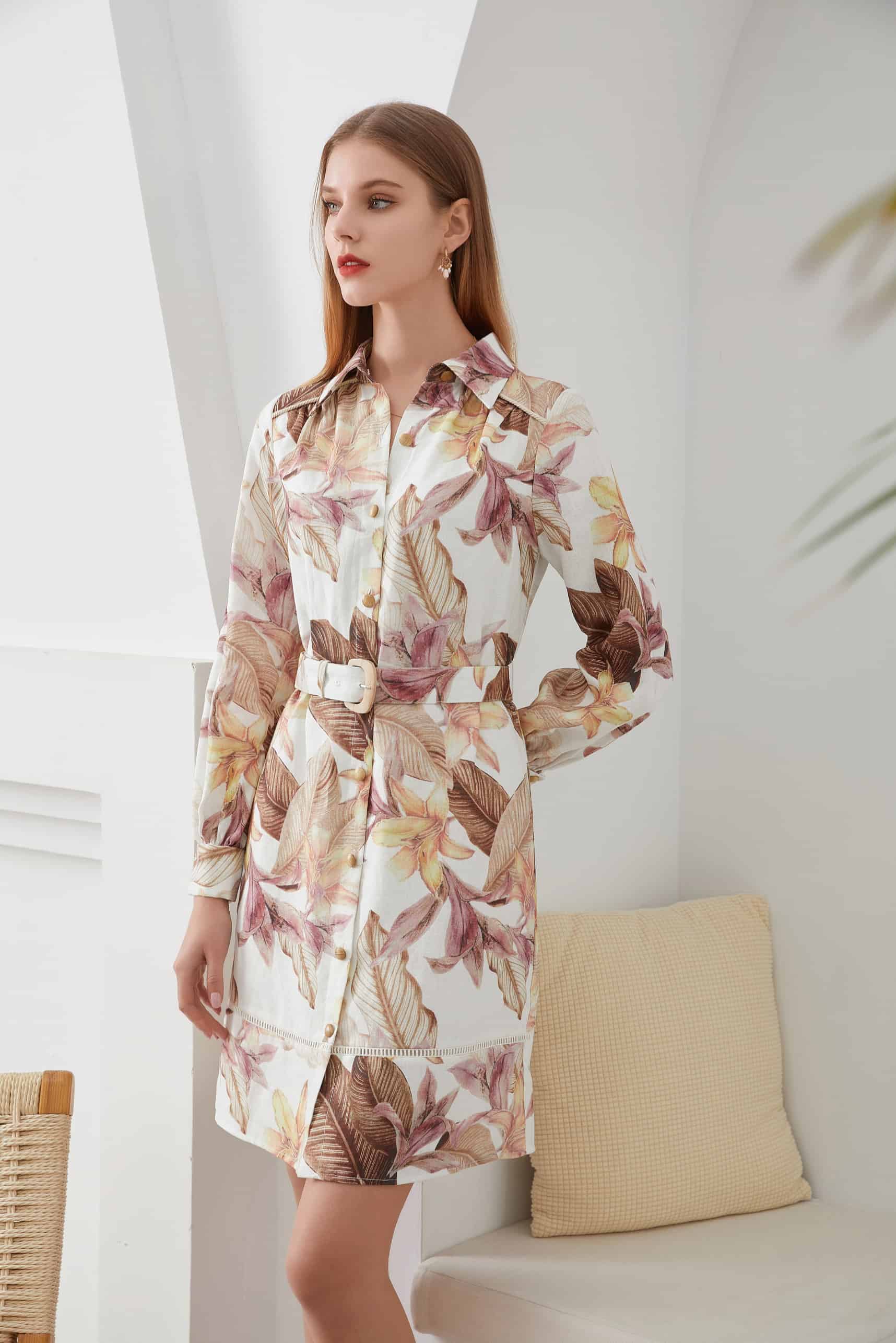 GDS Monet Belted Linen Short Dress | Toasted Coconut DRESSES BEIGE BRUNCH Catch DRESSES ESS22 GDS HOLIDAY L M PRINT S SALE SPRING-SUMMER wedding guest dress XL XS