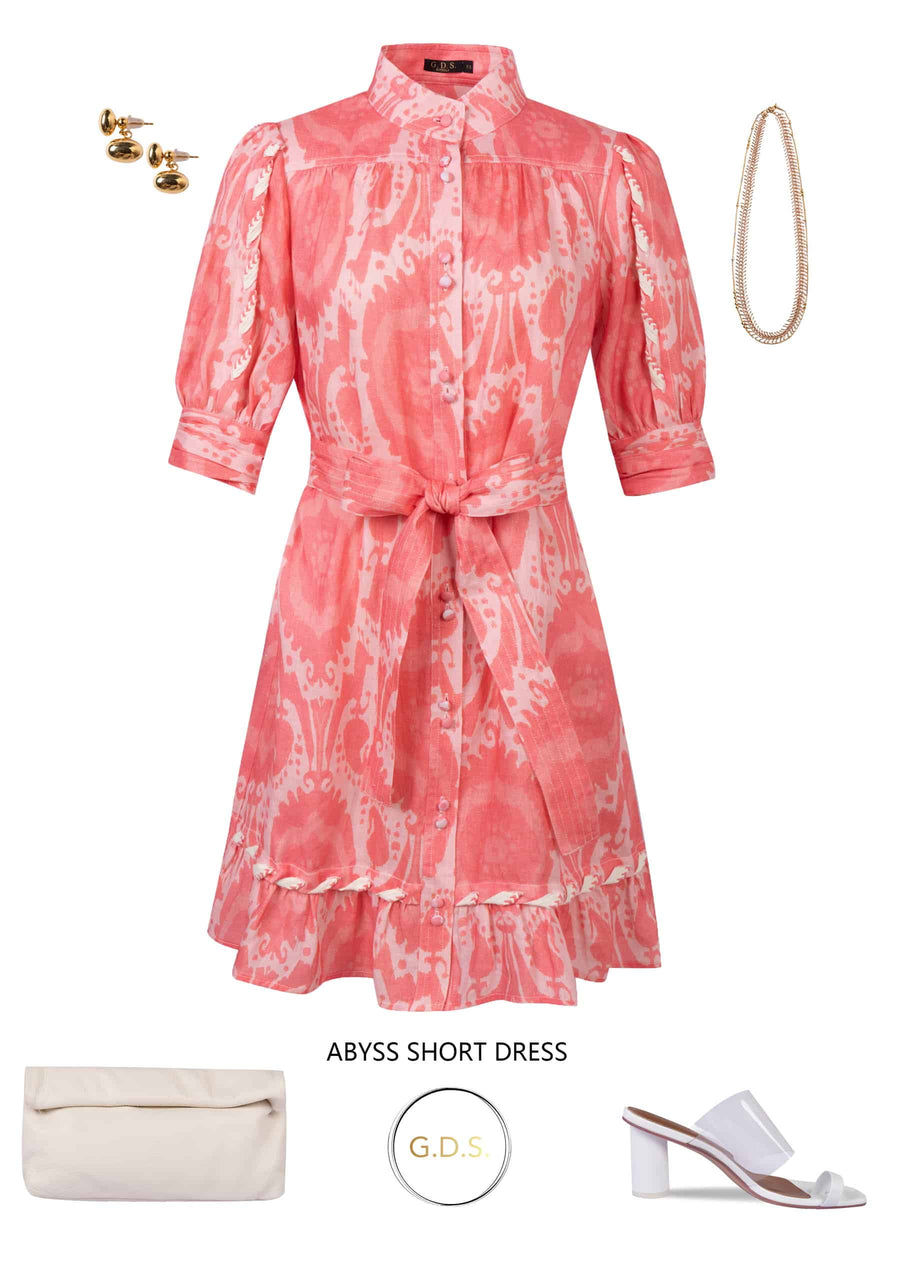 GDS Abyss Linen Short Dress | Pink DRESSES BRUNCH Catch DRESSES GDS HOLIDAY L M PINK PRINT RACES S SPRING-SUMMER XL XS