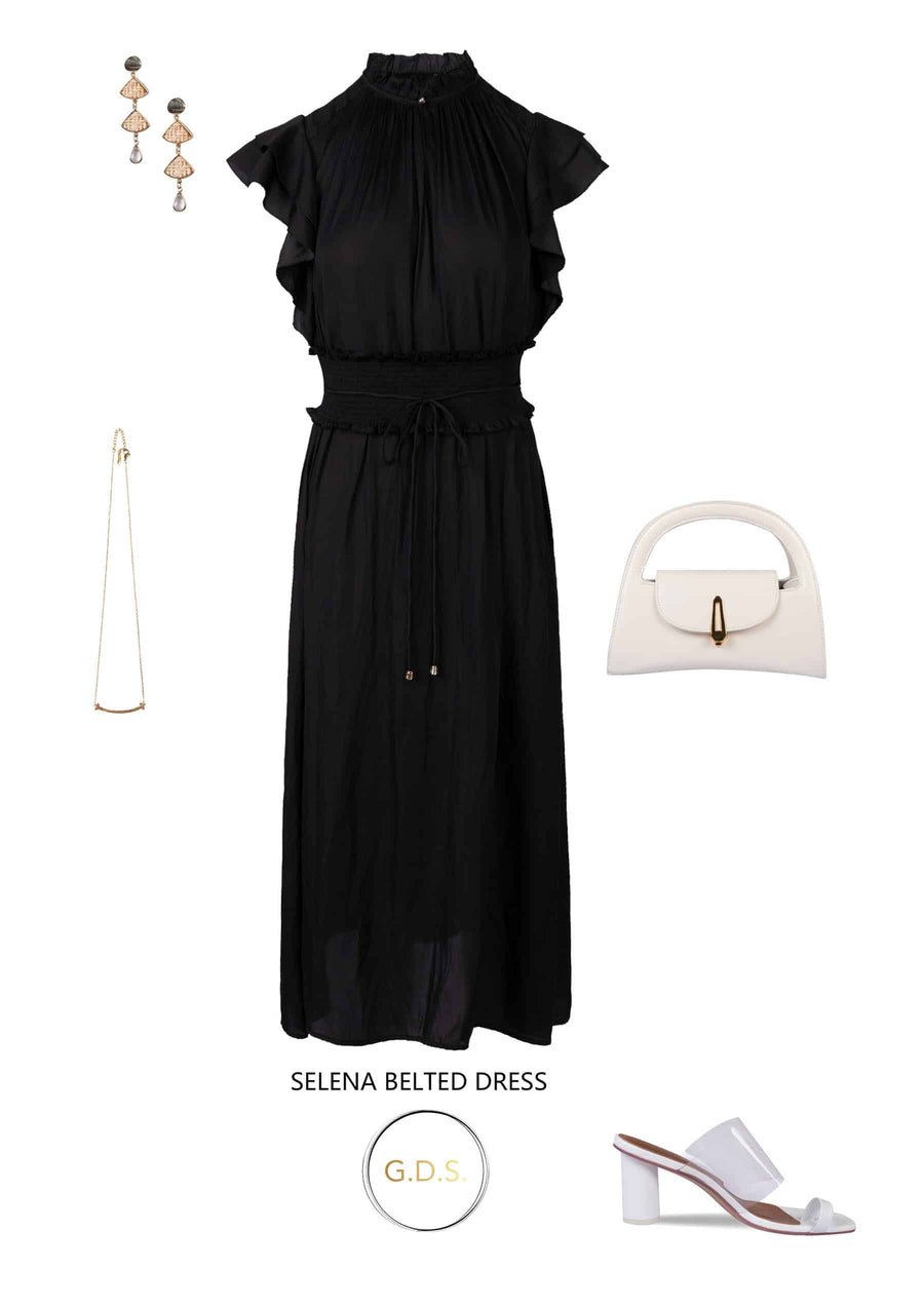 GDS Selena Belted Dress | Black DRESSES BLACK Catch DRESSES GDS HOLIDAY L M RACES S SALE SPRING-SUMMER WORK XL XS