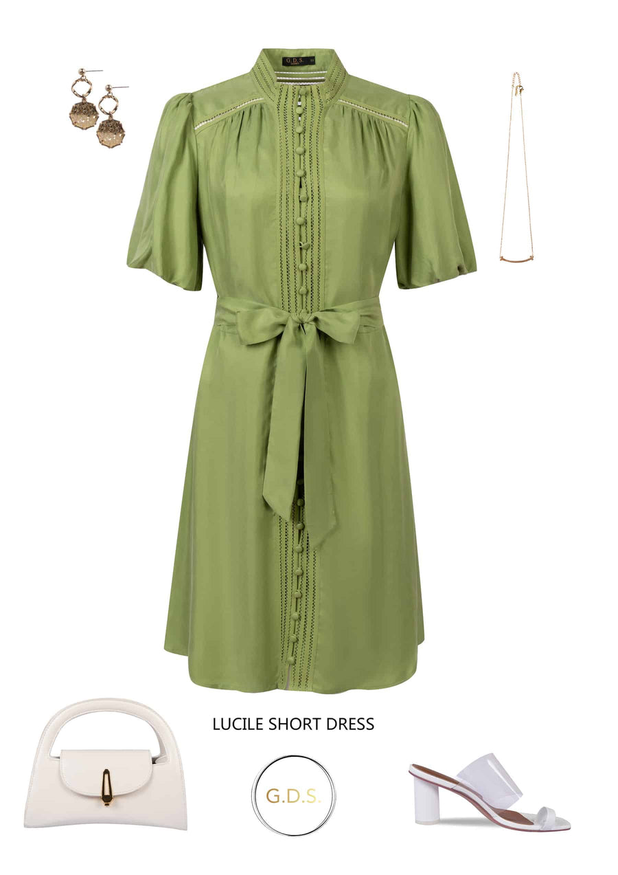 GDS Lucile Short Dress | Tarragon DRESSES BRUNCH CASUAL Catch DRESSES GDS GREEN HOLIDAY L M S SALE SPRING-SUMMER XL