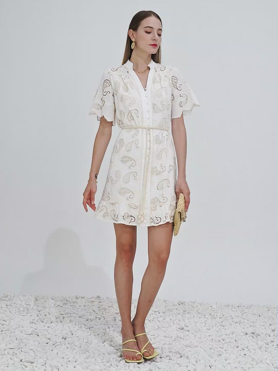 GDS Layla Embroidery Short Dress  | Cannoli Cream
