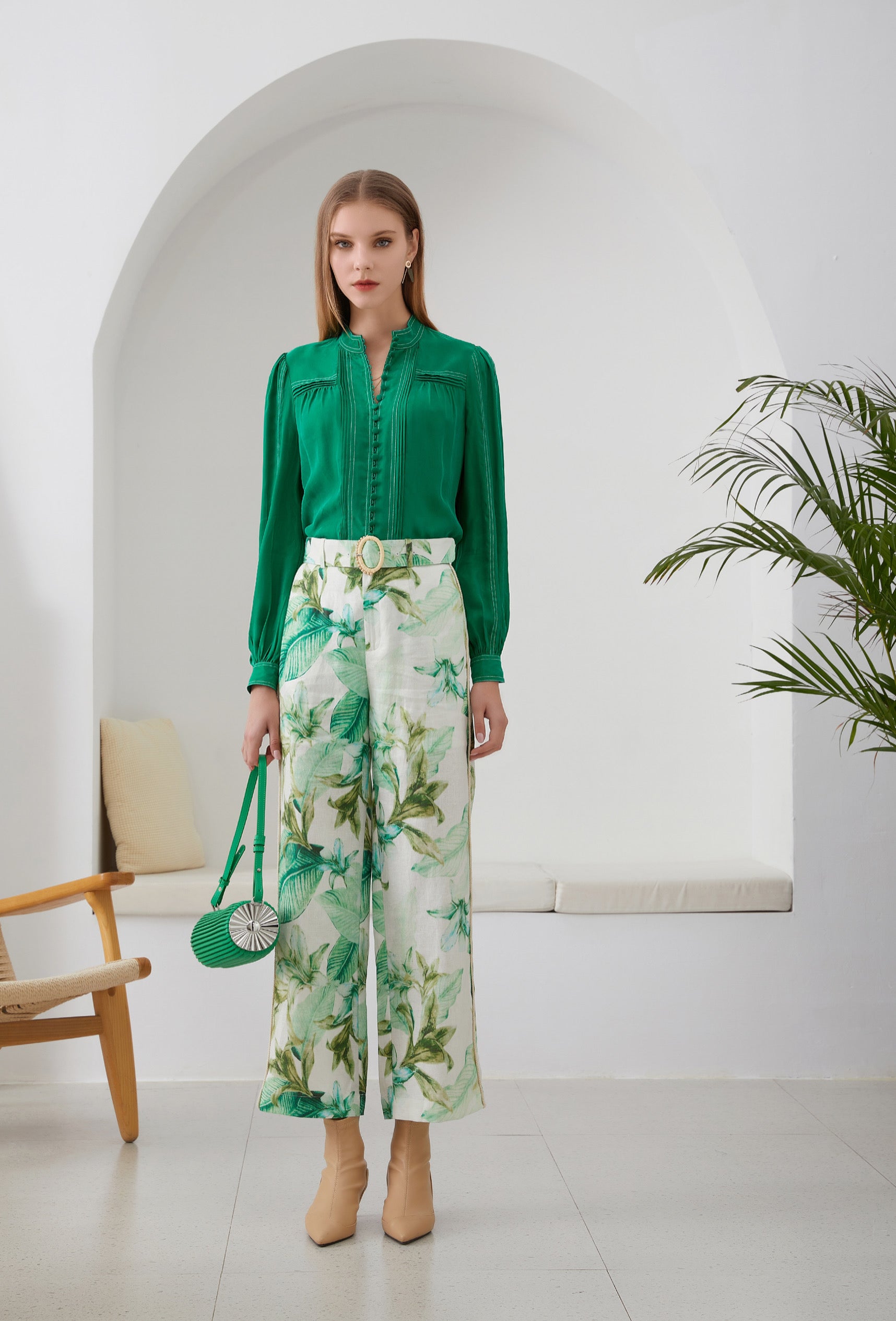 GDS Eden Cupro Blouse | Green Tambourine BLOUSES autumn-winter BLOUSES BRUNCH CASUAL Catch ESS22 GDS GREEN L M S SALE WORK XL XS