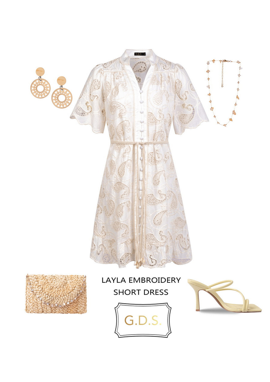 GDS Layla Embroidery Short Dress | Cannoli Cream DRESSES Catch CREAM ESS22 GDS L M S SALE XL XS