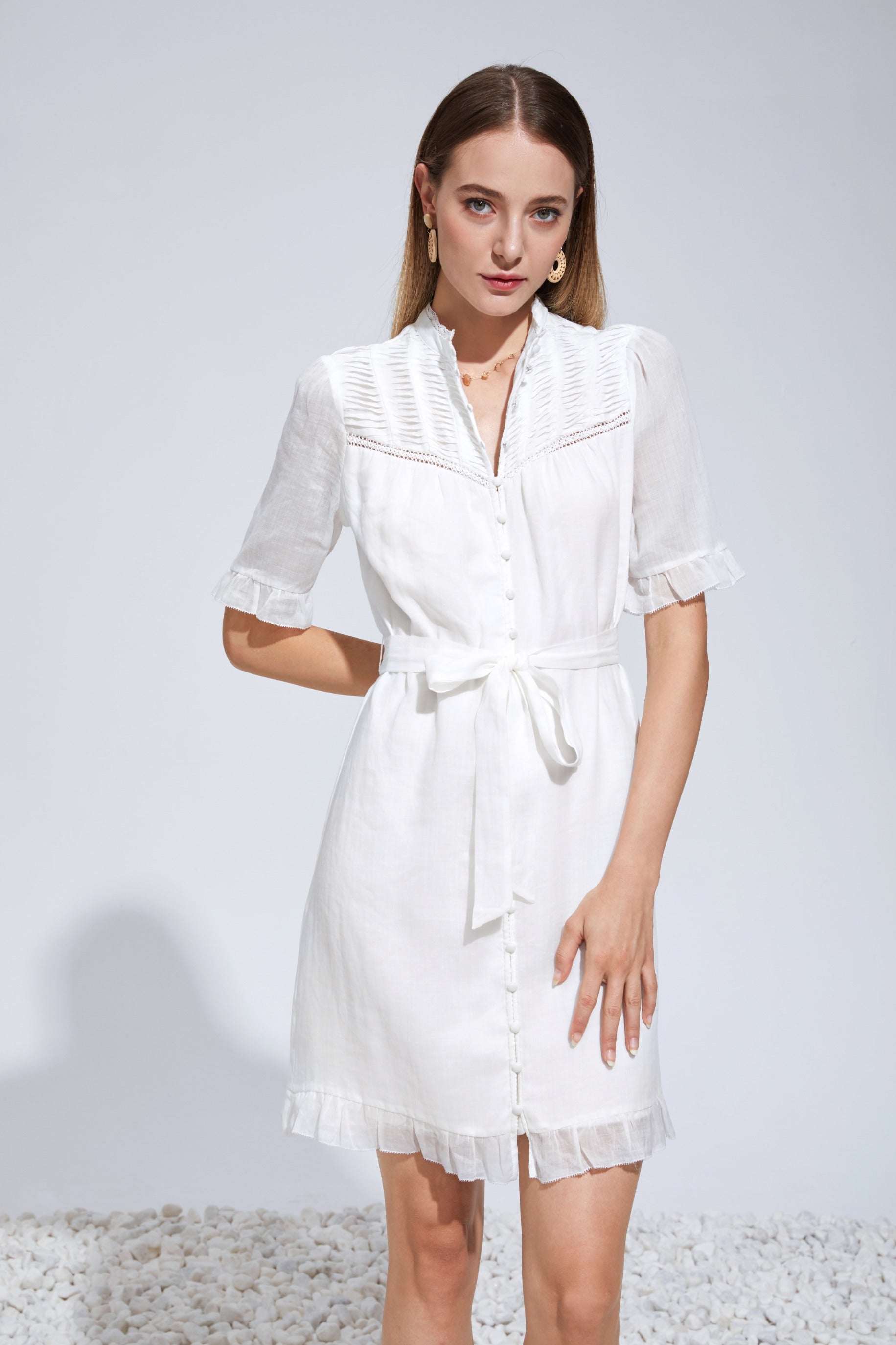 GDS Rochelle Linen Short Dress | White Catch ESS22 GDS L M S SALE WHITE XL XS