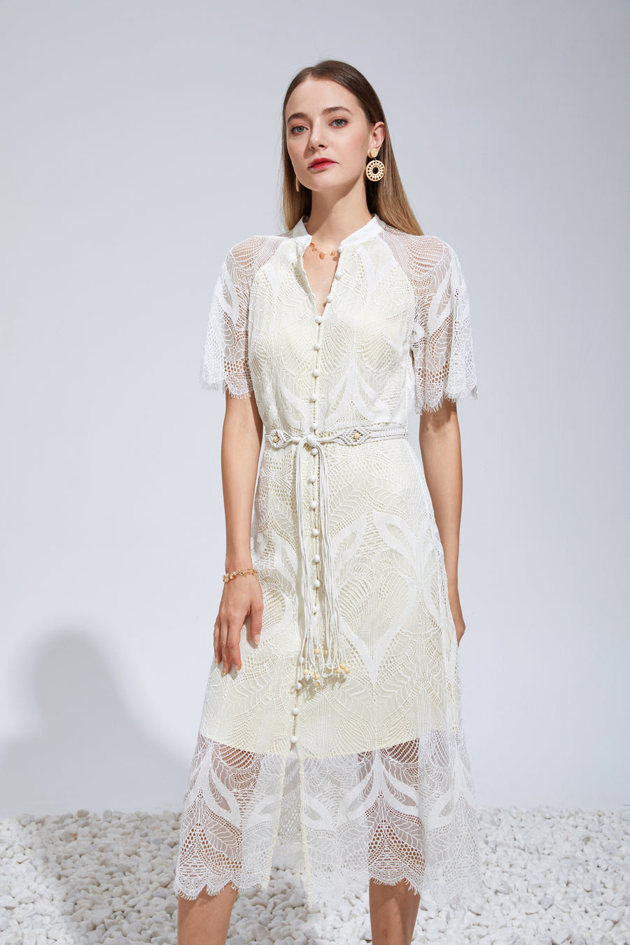 GDS Lilou Lace Long Dress | White Catch ESS22 GDS L M S SALE WHITE XL XS