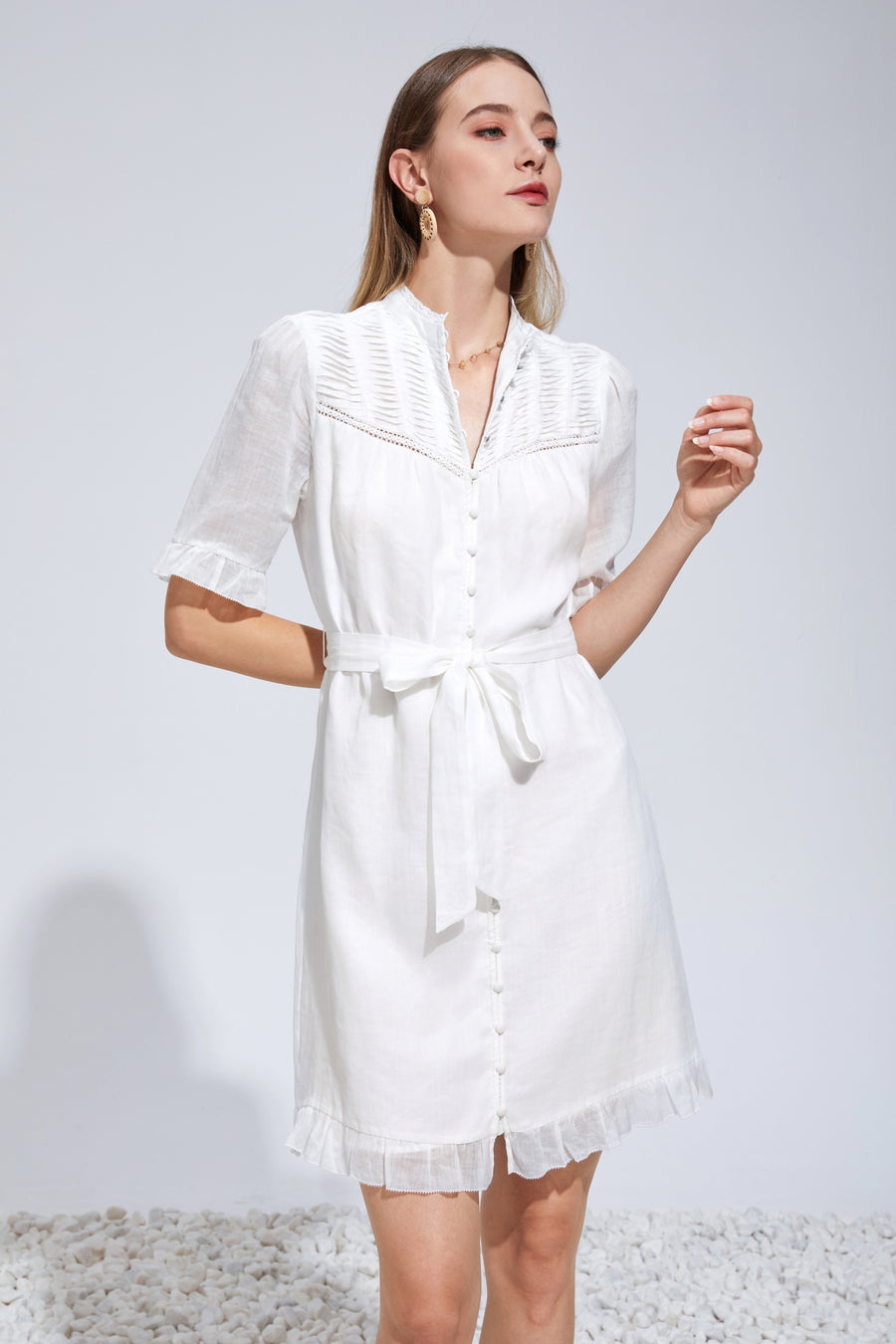 GDS Rochelle Linen Short Dress | White Catch ESS22 GDS L M S SALE WHITE XL XS
