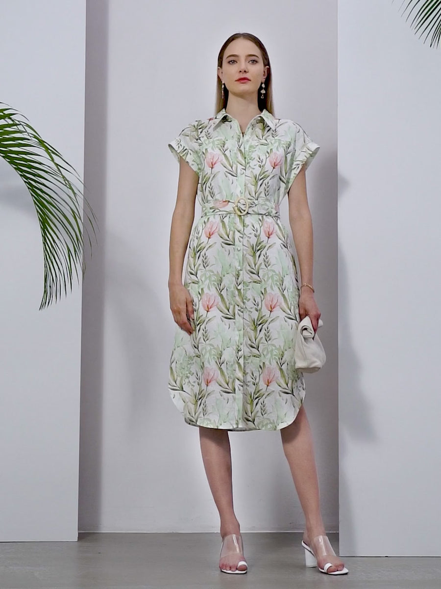 GDS Desiree Floral Linen Long Dress | Green